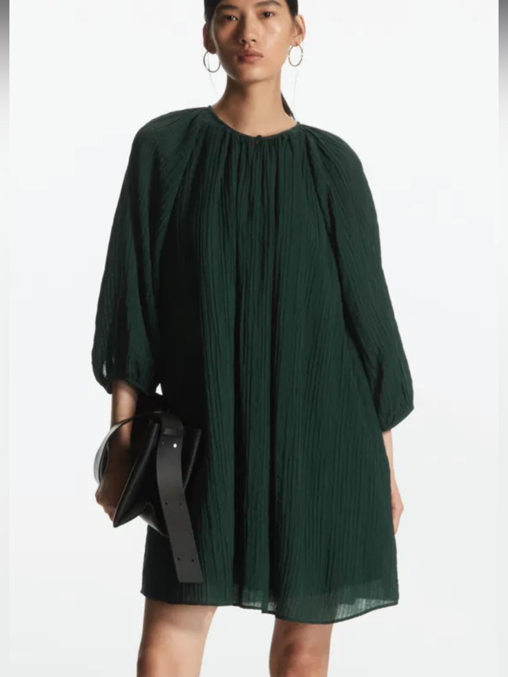 COS Deep Forest Green Pleated Mini Dress
